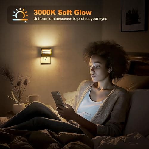 JandCase LED Night Light, Gold Night Lights Plug into Wall with Dusk to Dawn Sensor, Dimmable Plug in Night Light [2 Pack], Adjustable Brightness, 3000K Soft White Nightlight for Bedroom Bathroom - Thumbnail 4