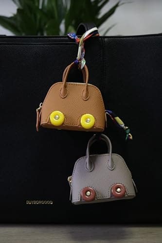 Buyborgood Women's 2 PCS Mini Tote Bag Charms Keychain Pouch Small Coin Purse Wallet, Camel+Brown - Thumbnail 2