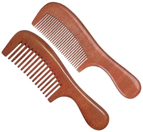 2 Pcs Sandalwood Hair Comb Set Wide and Fine Tooth Wooden Comb for Women Men, Anti-static Detangling Wood Comb for Curly Fine Frizzy Wet Dry Hair