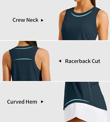 Hugut Women's Lightweight Workout Tank Tops Racerback Athletic Running Tennis Sleeveless High Neck T-Shirt Navy - Thumbnail 3