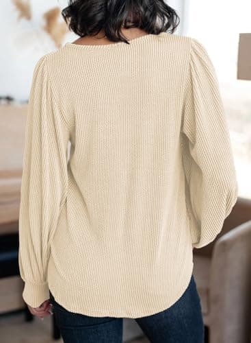 Dokotoo Sweatshirt for Women Long Sleeve Knit Shirts Color Block Tunic Blouses Casual Sweatshirts Womens Fall Fashion 2024 Apricot X-Large - Thumbnail 2