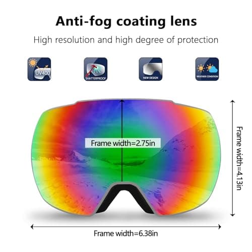OULAIQI Ski Snow Goggles,OTG UV400 Protection,Anti Fog Skiing,Skating,Snowboarding,Snowboard Goggles For Men Women Youth (Green) - Thumbnail 4