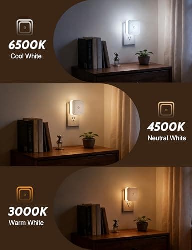 Sujeet Night Light, 4 Pack 1-50LM Stepless Dimming LED Night Light with 3CCT (3000K/4500K/6500K), Night Lights Plug into Wall Night Lights for Adults, Bedroom, Bathroom, Hallway, Kitchen, Kids Room - Thumbnail 5