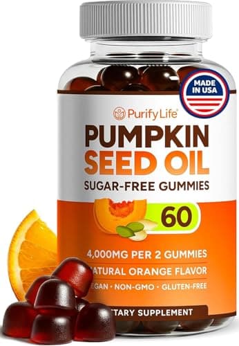 Sugar-Free Pumpkin Seed Oil Gummies (4,000mg/serving) Pumpkin Seed Oil for Hair Growth, Youthful Skin, Prostate Health, Immune & Urinary Tract Support-Natural Source of Essential Fatty Acids-60 Chews - Image 1