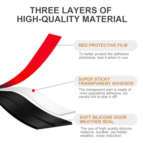 【2026 New Upgrade】 Wide Silicone Weather Stripping Door Seal with Strong Adhesive 3" x 17 ft, Draft Stopper Tape for Door Frame, Side and Bottom Gaps Strip for Glass Shower, Black - Thumbnail 4