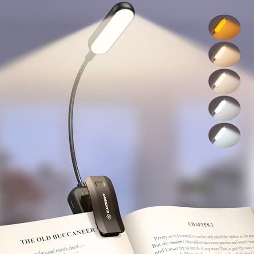 Glocusent 20 LED Reading Lights for Books in Bed, Eye Caring Reading Light, 5 Colors & 5 Brightness 3–100LM Dimmable, 1200mAh Rechargeable Book Light to 90H, Lightweight Clip on Light for Book Lovers - Image 1