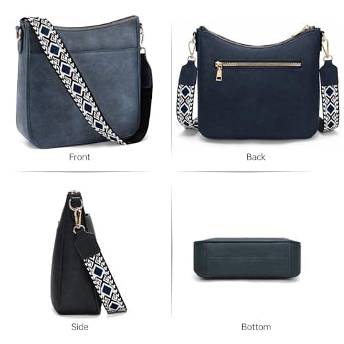 GEMIU Medium Crossbody Purse for Women Crossbody Bags Leather Shoulder Bags with Guitar Strap Blue - Thumbnail 6