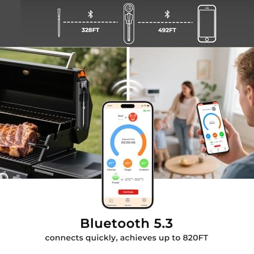 BlueSwan Wireless Meat Thermometer Digital, Food Thermometer Bluetooth 820 ft Range with APP for Grill Smoker Oven, Magnetic Design for BBQ Cooking, Gifts for Men, Camping Kitchen Essentials - Thumbnail 4