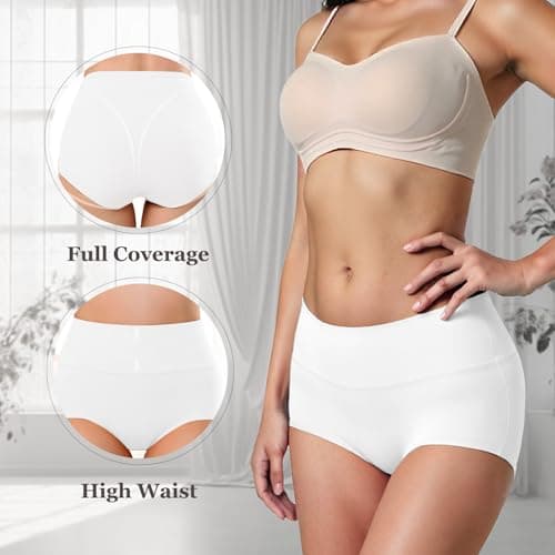 Tuvuye Women's Cotton Underwear High Waisted Full Coverage Soft Landies Panties Breathable Briefs Underpants Stretch 6 Pack (US, Alpha, Medium, Regular, Regular, Multicolor) - Thumbnail 5