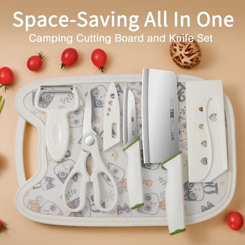 5 Piece Knife and Cutting Board Set, Cartoon Cutting Board with Knife, Premium Stainless Steel Chef Knife Set, Cooking Gifts Idea - Thumbnail 4
