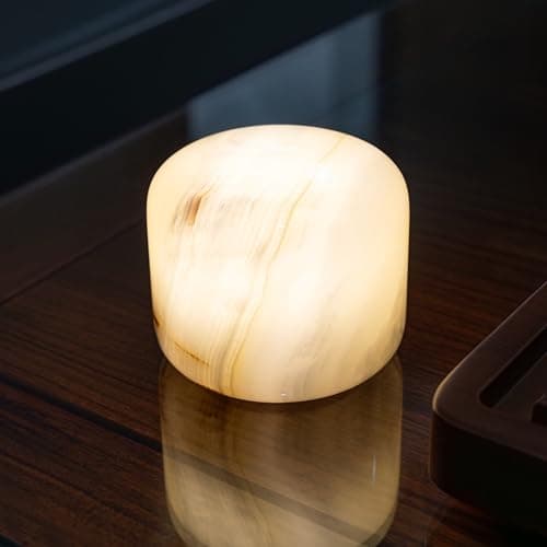 Marble Lamp Night Light Touch Bedside Table Lamp for Bedroom,Type-C Rechargeable Small Desk Bedside Small Lamps,Eye Caring Dimmable LED Ambient lamp (Eastern Jade Glow) - Thumbnail 3