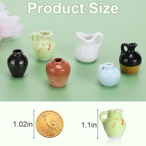 Mini Vase Magnets for Fridge 6PCS - 3D Ceramic Tiny Plant Vase Magnets Fridge Decoration Set Design for Refrigerator, Lockers & Office Spaces (6PCS, with Flower) - Thumbnail 3