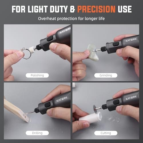 Katerk Mini Cordless Rotary Tool, 5-Speed Rotary Tool Kit, 5000-20000RPM & 70 Accessories, Multi-Purpose 3.7V Power Rotary Tool for Sanding, Engraving, Polishing, Drilling, DIY Crafts, 3D Printing - Thumbnail 6