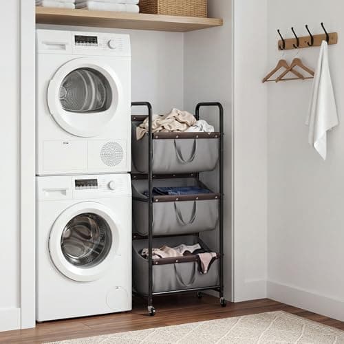 GRANNY SAYS 3 Tier Laundry Sorter, Laundry Hamper with Wheels, Laundry Room Organization and Storage, 3 Section Rolling Laundry Cart for Dorm, Bathroom, Bedroom, Closet, Grey - Thumbnail 6