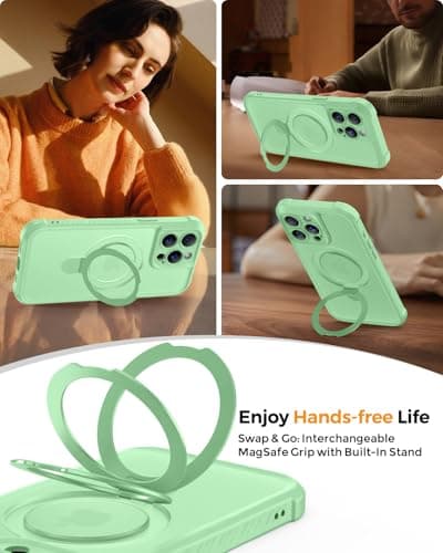 MOCCA Design for iPhone 15 Pro Case with Magnetic Invisible Stand [Full Camera Protection] [Compatible with Magsafe] Military Drop Shockproof Translucent Matte Phone Case Cover 6.1",Matcha Green - Thumbnail 3