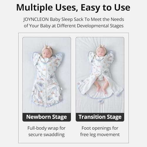 JOYNCLEON Baby Sleep Sack Swaddle for Newborns,0.5 TOG Self-Soothing Wearable Blanket to Improve Sleeping & Ease Startle Reflex,100% Cotton, Lightweight & Breathable,Baby Registry Essential - Thumbnail 3