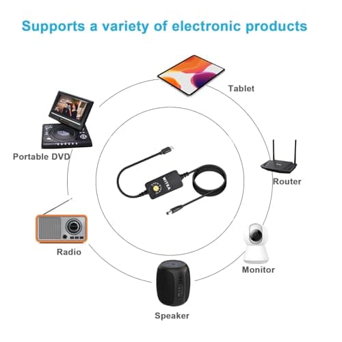 WITEA USB-C to DC Adjustable Power Adapter with 7 Voltage Outputs (3V-12V) | PD Trigger Cable & DC-DC Step Down Module | 8 Connector Tips for Tablets, LED Lights, Routers & More - Thumbnail 3