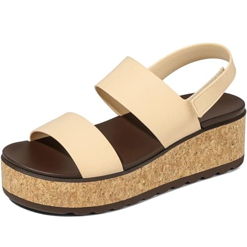 Marc Ford Women's 2026 White Platform Wedge Cork Sandals Chunky Lug Sole Lightweight Comfortable Waterproof Summer Beach Vacation Essentials Trendy Walking Shoes Resort Wears Size 10 - Image 1