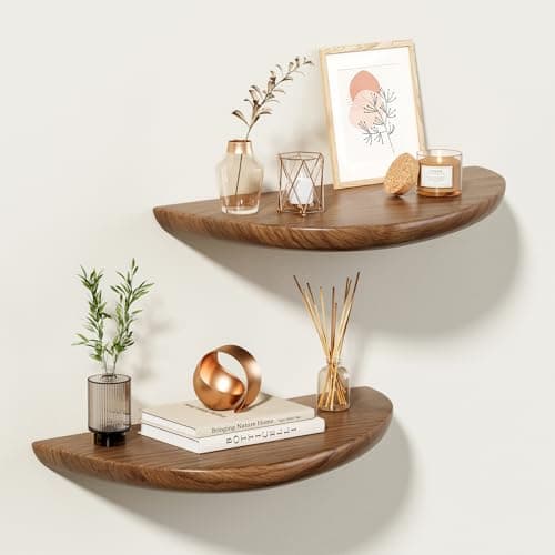 Sueuapp Solid Walnut Floating Shelves for Wall 15.7 Inch Set of 2, Live Edge Wall Mounted Shelf,Rustic Farmhouse Wooden Floating Shelf,Wood Wall Shelves for Bathroom Living Room,Bedroom,Kitchen