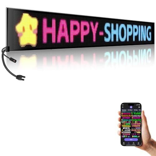 Large Programmable Indoor Window LED Sign, P5 Resolution LED Signs, Bluetooth App, for Business Bars Gaming Rooms Restaurants Festivals (49"x 8")