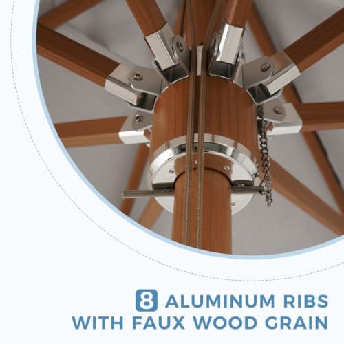Grand patio 11 FT 10-Year-Non-Fading Patio Umbrella, Outdoor Umbrella with 8 Faux-Wood Grain Aluminum Ribs, Market Umbrella with Pulley Lift, Ventilation, Waterproof for Poolside, Deck, Backyard, Gray Fabric - Thumbnail 4