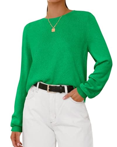 BTFBM Womens Long Sleeve Crew Neck Sweaters 2026 Spring Casual Classic Soft Loose Fit Basic Pullover Jumper Knit Top(Green, Large) - Image 1