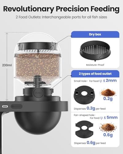 Wolmds WiFi Automatic Fish Feeder with 2.5K Camera, 2.4/5G Smart App Control & Vacation Timer, Precision Fish Food Dispenser, 230ML Moisture-Proof Visual Aquarium Feeder for 10+ Gallon Tanks - Thumbnail 3