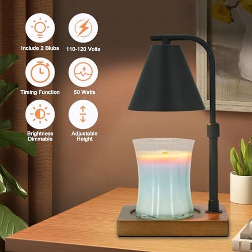 Candle Warmer Lamp with Timer for Women Candle Warmer Height Adjustable, House Warming Gifts New Home Decor, Wax Melt with 2 Bulbs 1-Black - Thumbnail 5
