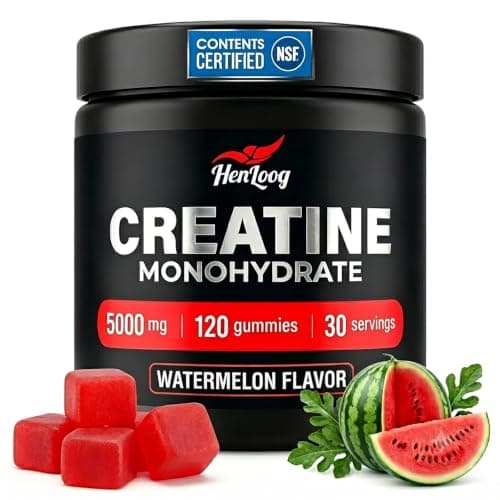 Hen Loog Creatine Gummies for Women & Men, NSF Certified 5000mg Creatine Monohydrate Gummies, Sugar Free Vegan Pre-Workout Supplement for Muscle Strength & Recovery, 120 Count - Watermelon - Image 1