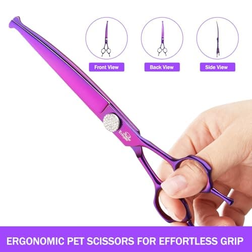 Ethyxe 7" Curved Dog Grooming Scissors – Professional 440C Stainless Steel Pet Shears with Safety Round Tips and Sharp Blades for Body Facial Nose Ear and Paw Hair Easy Use - Thumbnail 5
