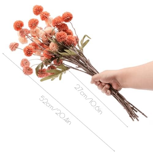 trytuny Fake Fall Flowers for Vase, Faux Silk Kiku Mums, Artificial Pom pom Floral Bouquets Indoor Centerpiece Office Coffee Table Boho Home Decorations (9, Mixed Orange) - Thumbnail 2
