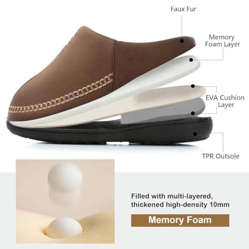 GOEWY Mens Moccasin Slippers with Memory Foam Indoor Outdoor House Shoes Non-Slip Men's Slipper Warm Comfy Slippers for Men Gifts for Men Him Dad Coffee 9 10 - Thumbnail 3
