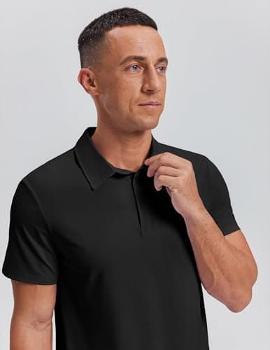 PINSPARK Moisture Wicking Polo Shirts for Men Quick Dry Golf Shirt Workout Tennis Polos Shirt Summer Collared Shirts Big 2XL Black - Thumbnail 2