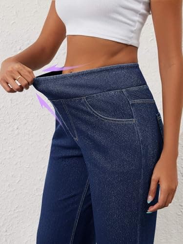 AVAMO Stretchy Wide Leg Jeans for Women Baggy y2k Pull On High Waist Jeans Elastic Sweatpant Jean Trendy Straight Denim Pants - Thumbnail 3