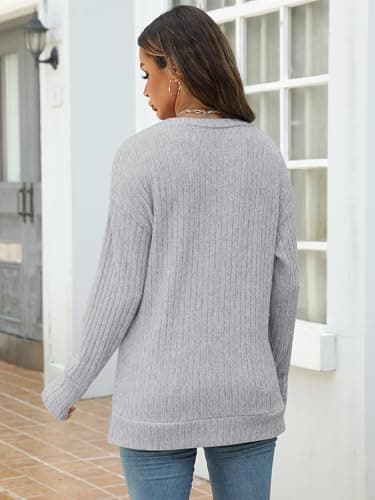 ANRABESS Women Long Sleeve Shirts Business Casual Tunic Tops Fall Lightweight Sweaters Dressy Blouses 2025 Fashion Outfits Grey Small - Thumbnail 5