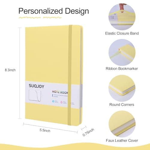 SUQJOY Lined Journal Notebooks for Writing, 100 GSM Thick Paper, 1 Pack Hardcover Notebooks, A5 College Ruled Notebook, Journaling Notebook for School/Travel/Office (Yellow- 1 Pack) - Thumbnail 2