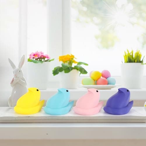 DAZONGE Easter Decor Peep Chick Figurines, Set of 4 Colorful Easter Decorations for Home, Spring Chick Figurines for Tiered Tray, Mantel & Shelf Decor - Perfect Basket Stuffers - Thumbnail 2
