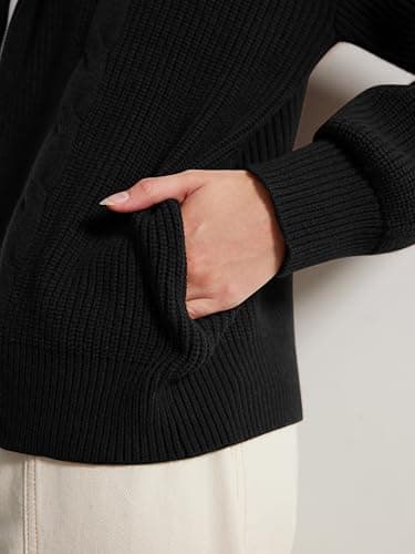 SUUKSESS Women Chunky Knit Cashmere Blend Sweaters Zip up Oversized Hoodies Cardigan with Pockets Long Sleeve Fall Jackets Outerwear (Black, S) - Thumbnail 2
