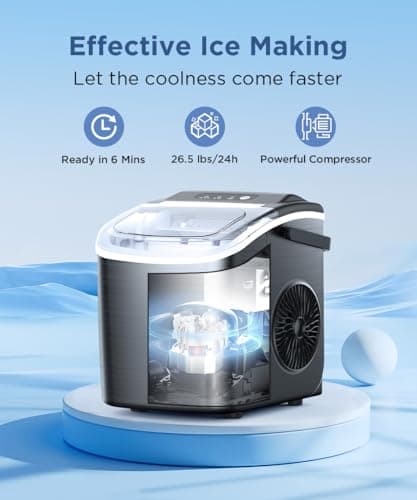 COWSAR Ice Maker Countertop, Portable Ice Machine with Self-Cleaning, 26.5lbs/24Hrs, 9 Bullet Ice Cubes in 6 Mins, Ice Basket and Scoop, Ideal for Home, Kitchen, Bar, Camping - Thumbnail 2