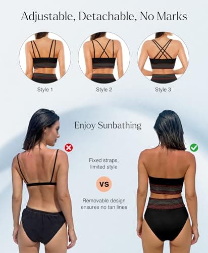 Popilush Tummy Control Swimsuits for Women High Waisted Bikini Sets Two Piece Boho Swimsuit Shapewear 4 Way Wear Beach and Pool Size M Color Black - Thumbnail 2