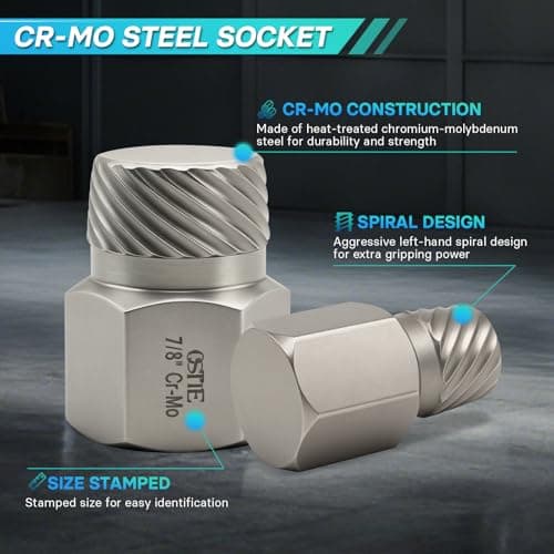 OSTTE 25Pcs Bolt Extractor Kit, Screw Extractor Set Hex Head, Multi-Spline Easy Out Bolt Extractor Tool, Removes Broken Stripped Screws Bolts, Cr-Mo - Thumbnail 3