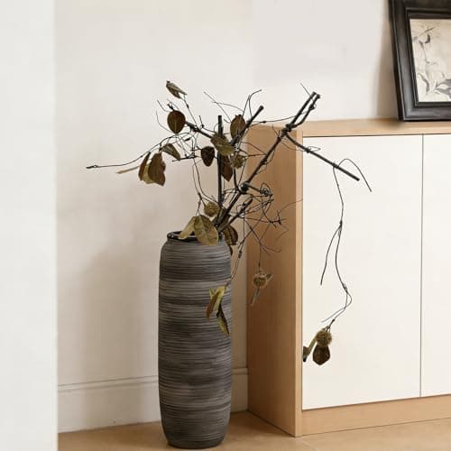 ALMA Black Tall Floor Vase for Pampas Grass, 18'' Gray Extra Large Floor Vase for Home Decor, Big Unique Ceramic Flower Vases for Living Room Floor,Fireplace,Mantel Decoration - Thumbnail 3