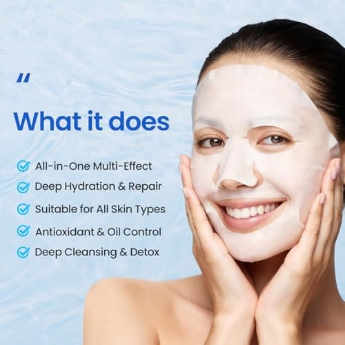 Liyawudo Centella hydrating face masks Set (9 Pack) – Hydrating Face Masks with Green Tea, Sakura & Charcoal | Moisturizing Facial Masks for Women | Sensitive & All Skin Types - Thumbnail 2