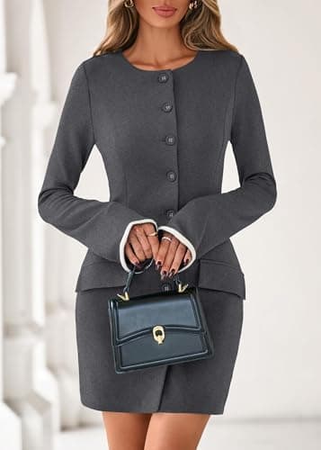 Lazysmile Women's Casual Dresses Long Sleeve Boat Neck Button Down Bodycon Mini Fall Party Club Cocktail Dresses for Women Grey - Thumbnail 4
