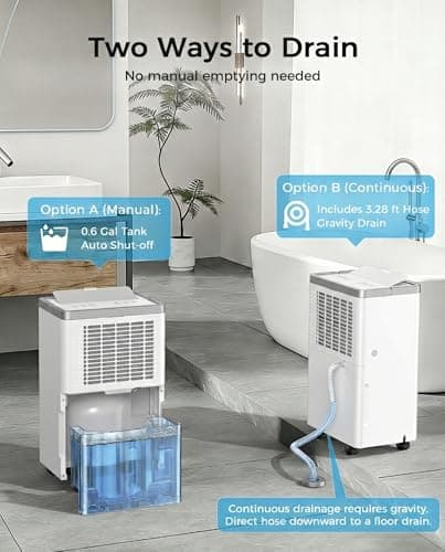 HOPSEN 34 Pints/Day Dehumidifier for Basement, 2500 Sq. Ft Dehumidifiers for Home with Drain Hose, 38dB Quiet Dehumidifier for Bedroom Bathroom, 24HR Timer, 3-Color Indicator, Auto Defrost, Child Lock - Thumbnail 4