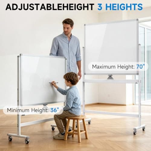Rolling Whiteboard 48"x36" Magnetic Dry Erase Board with Stand, Double Sided Mobile Whiteboard on Wheels, Non-Foldable Large Portable White Board for Office, Classroom & Home - Thumbnail 6