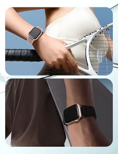 Crodi 2 Packs Nylon Loop Sport Bands Compatible with Apple Watch Band 44/45/46/49/42mm Women Men, Strong Magnetic Adjustable Straps for iWatch Series 11 10 9 8 7 6 5 4 SE/Ultra 3 2 1, Black&Pink Sand - Thumbnail 6