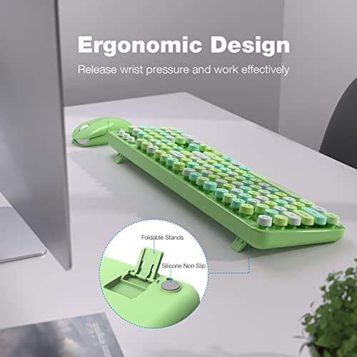 Dilter Wireless Keyboard and Mouse Combo, 104 Keys Full-Sized 2.4 GHz Round Keycap Colorful Keyboards, USB Receiver Plug and Play, for Windows, PC, Laptop, Desktop (Green Colorful) - Thumbnail 5