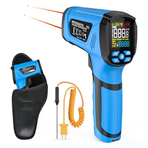 INSTRODOTS Infrared Thermometer Temperature Gun, -40℉ to 2192℉ Dual Laser High Temp Thermometer with LCD Color Display, Non-Contact Industrial Pyrometer 50:1 Distance Ratio, Adjustable Emissivity