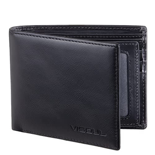 VISOUL Leather Mens Bifold RFID Blocking Wallet with 2 ID Windows, Leather Wallet for Men (Leather, Black) - Image 1
